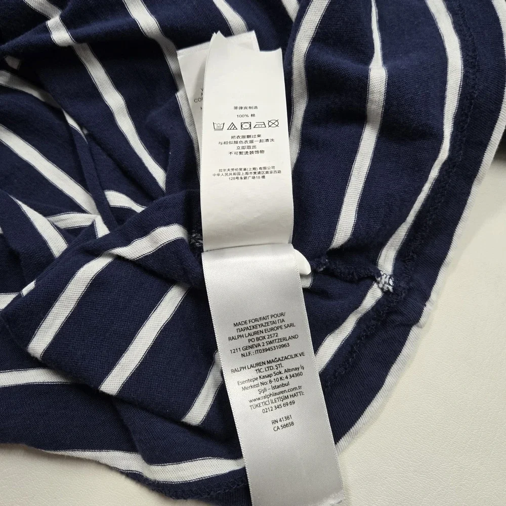 Polo Ralph Lauren Navy White Striped Women's T-Shirt XL Long Sleeve Pocket